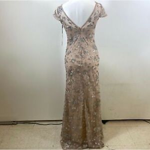 Calvin Klein Women Size 10 Sequine Lace Flare Long Dress Short Sleeve Ivory